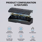 US Standard Desk Clamp Power Strip 6 AC Outlets 4 USB Ports 2 PD Charging Desktop Mount Socket for Home Office