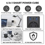 EU Multi-Functional Power Cube 1 AC 3 USB Ports 2A1C PD 20W Fast Charge 4000W Multi Socket Wall Plug Adapter