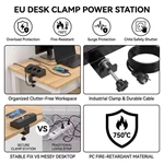 Desk Clamp Power Strip 3 AC Outlets 2 USB-A 2 Type-C Ports PD 20W 16A 4000W Desktop Mount Socket for Office